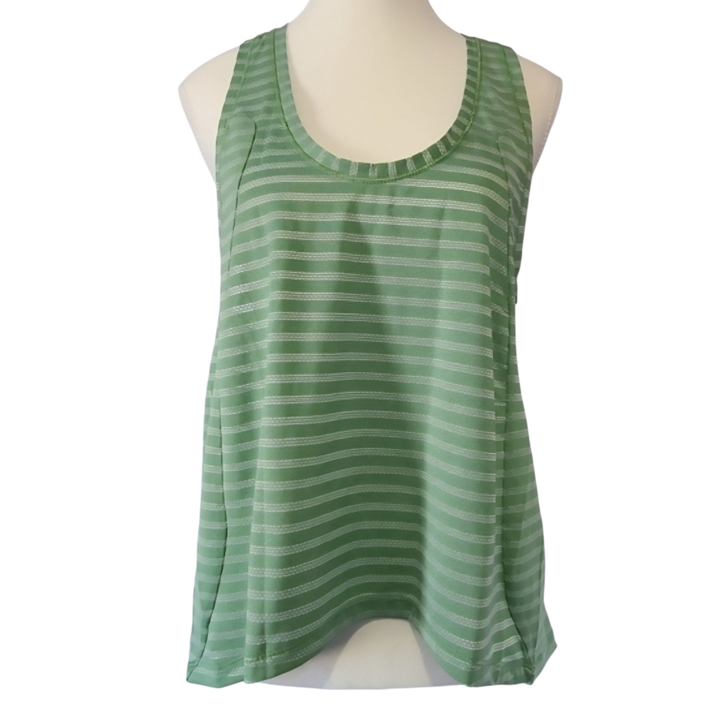 ZYIA Active Nimbus Split Tie Back Tank Green Gray Striped Athletic Top S